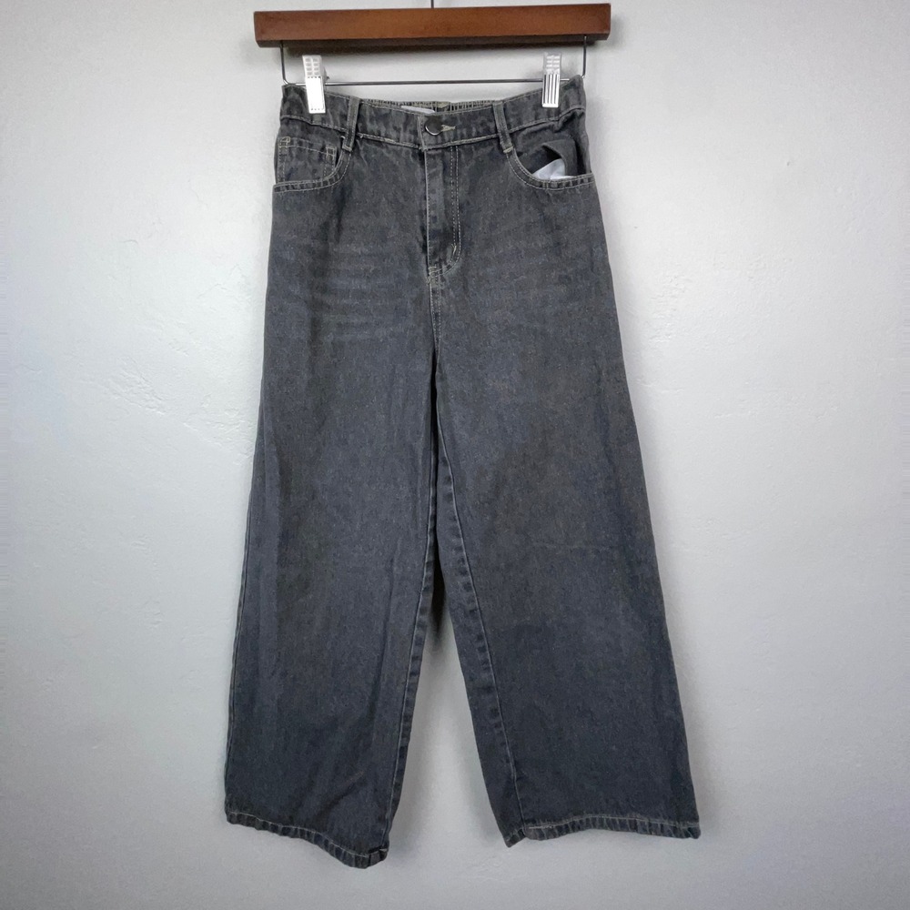 Exarus Jeans Women 12V Gray Wide Leg High Rise Elastic Back Denim Pants Y2K